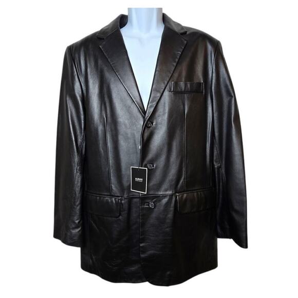 Alfani Genuine Black Leather Sport Coat Lapel Buttoned Jacket MSRP $395 Mens 40R